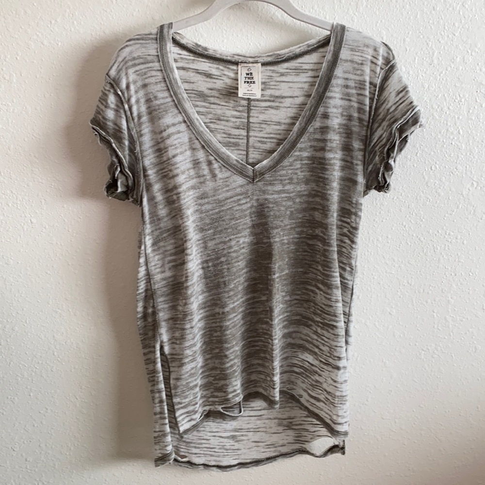 Light green/grey free people distressed tee